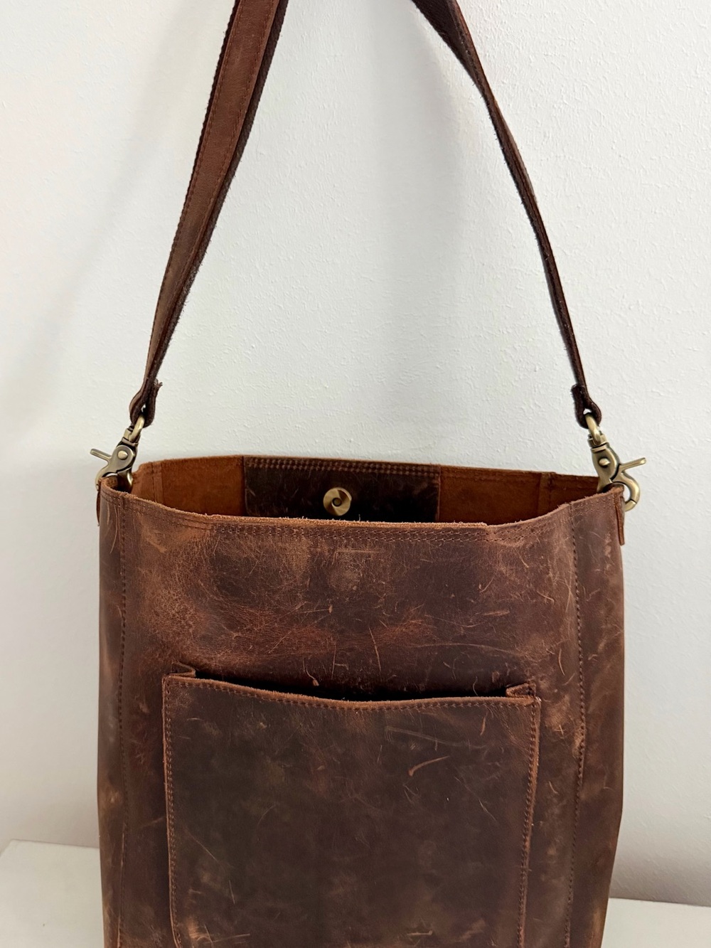 Brown Leather Bucket Shoulder Bag
